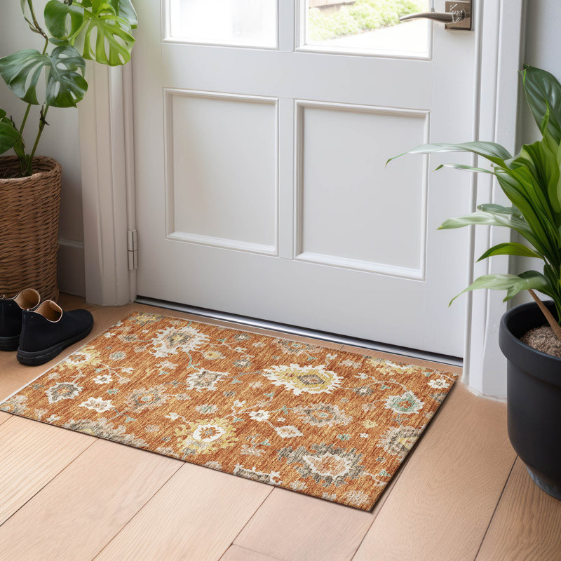 Premium Machine Washable Prisco Paprika Rug, Rectangle 1'8" x 2'6"