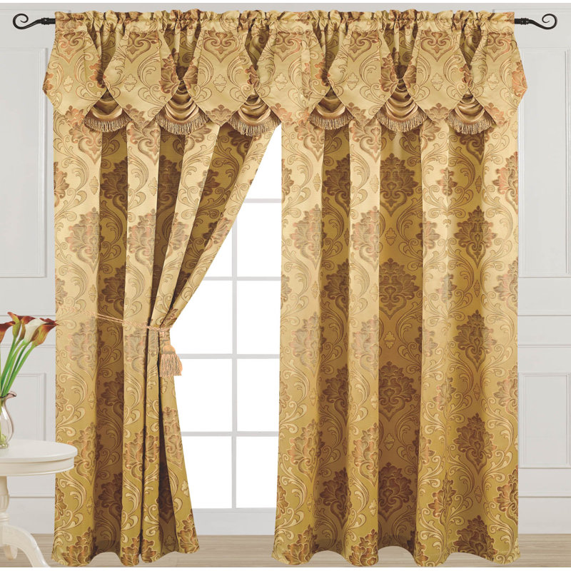 Angelina-2PK Room Darkening Curtain Panel Pair, Gold
