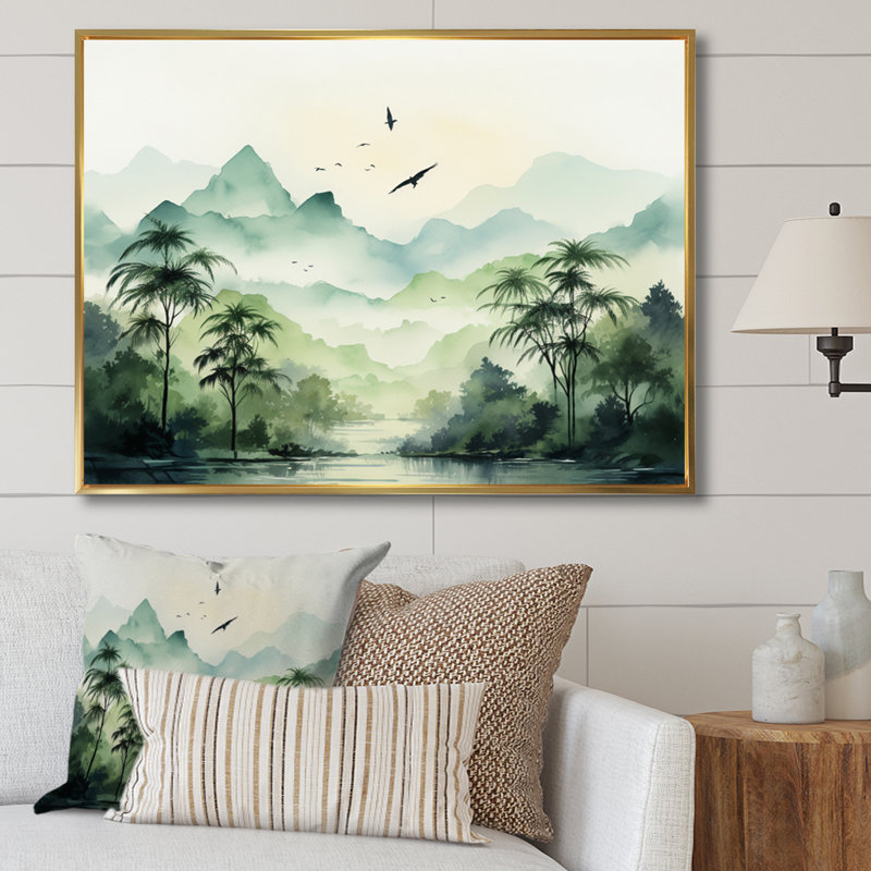 «Tranquil Oasis I» sur toile, H 34 po x l 44 po x P 1,5 po, Cadre flottant doré