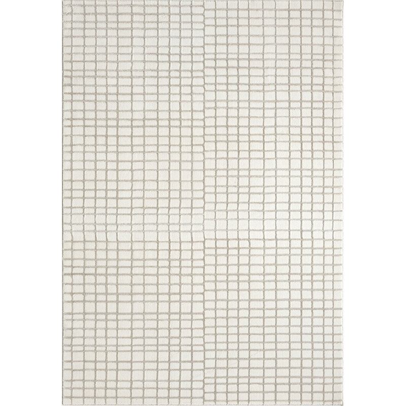 Abani Rugs Malynn PDE130A Machine Washable Ivory Taupe Grid Area Rug, Rectangle 4' x 6'