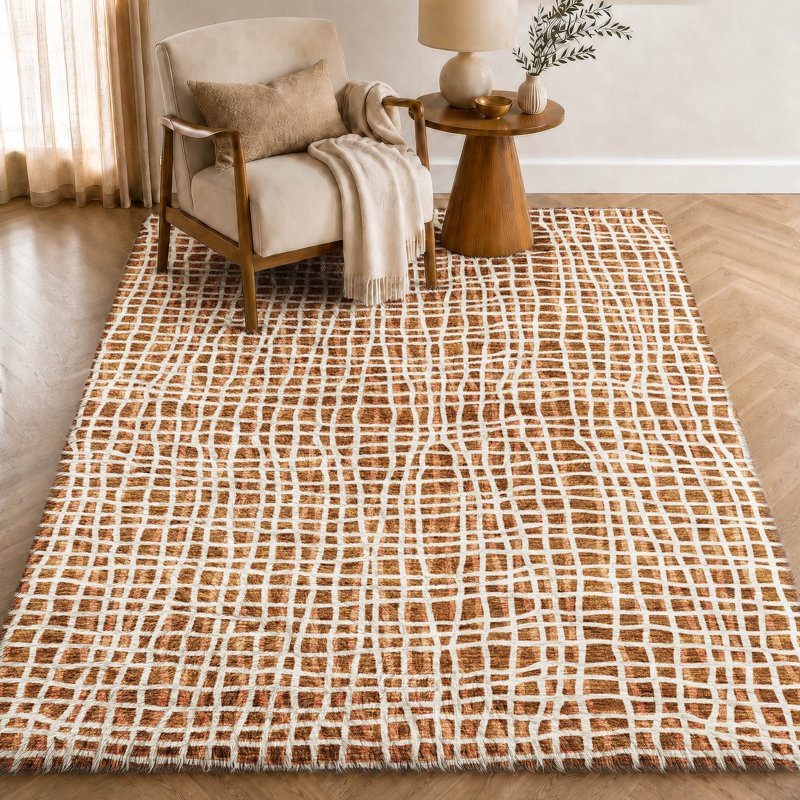 Washable Striped Indoor Rug, Paprika, 10' x 14'