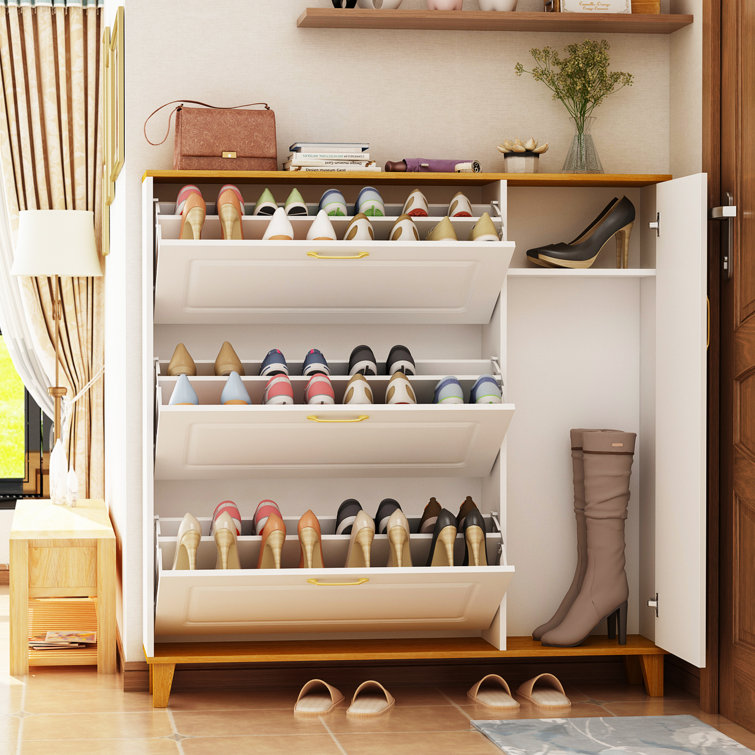 Everly Quinn Shoe Storage Cabinet Freestanding Shoe Rack Organizer with  Adjustable Shelves for Up to 28 Pairs & Reviews