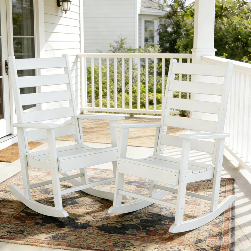 2 chaises berçantes d'extérieur à dossier haut 2 pièces, Blanc