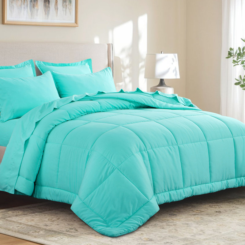 Ensemble d'édredon en microfibre 5/7-pièces , Édredon de très grande taille et 6 pièces suppl, Turquoise