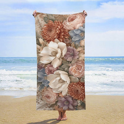 Serviette de plage surdimensionnée à motif floral vintage doux, serviette de bain absorbante et douce pour la plage, la piscine, la salle de bain, les voyages, la salle de sport et le camping, 81 x 160 cm