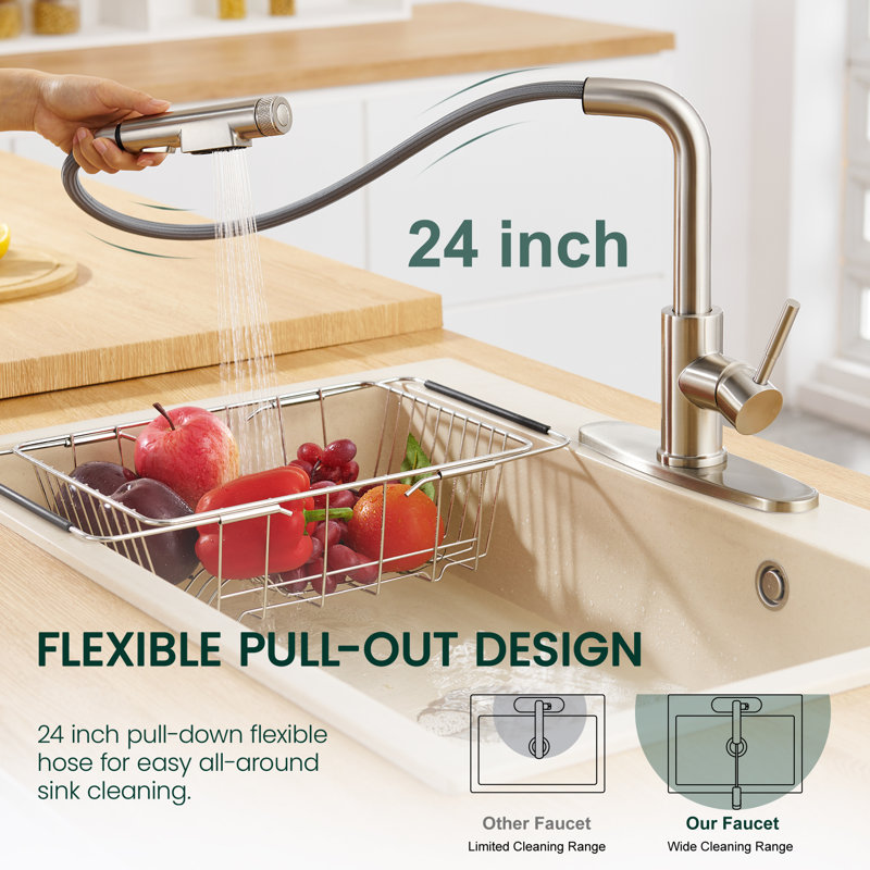 Single Handle Pull Down Sprayer Kitchen Faucet for Kitchen Sink with Water Filtered Function, Brushed Nickel