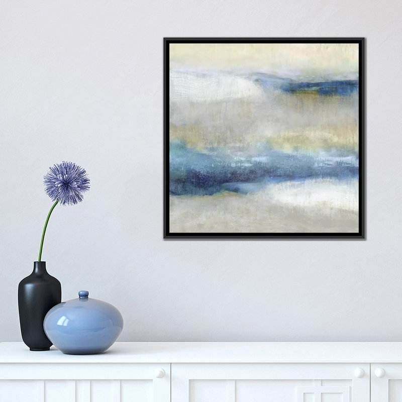 « indigo motion ii », impression sur toile, H 18 po x l 18 po x P 1,5 po, Toile avec cadre noir, Pas de tapis