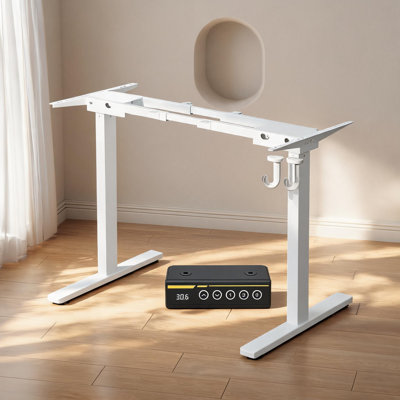 Cadre de bureau blanc à un seul moteur, adapté à la maison et au bureau, réglable en hauteur et en longueur, puissant moteur intégré de 154 lb, supporte trois réglages de mémoire de hauteur