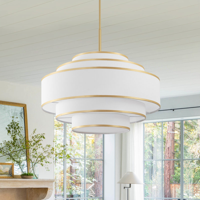 Aasim 30" 7-Light Dimmable Tiered Drum Chandelier, Gold
