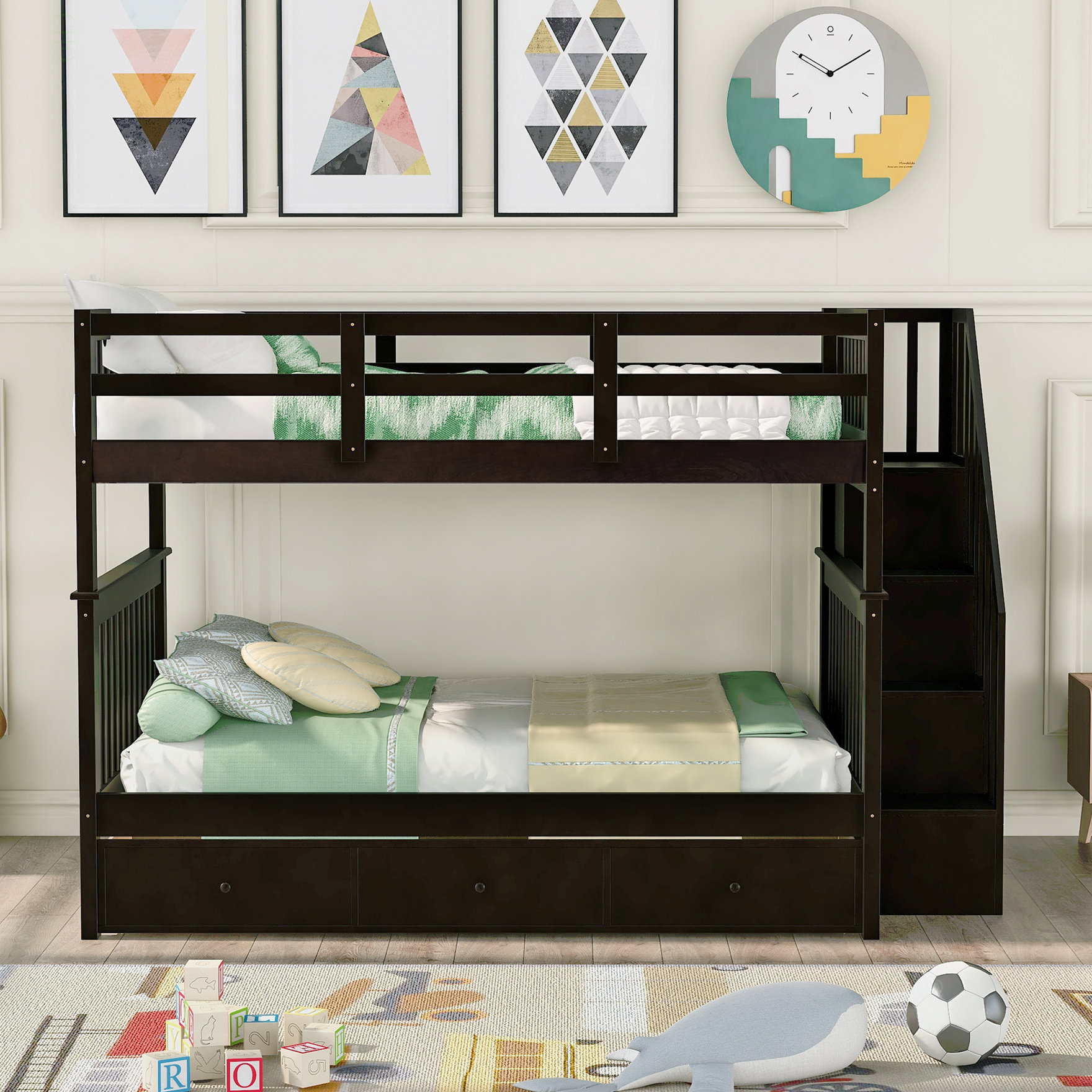 Hokku Designs Stairway Full-Over-Full Bunk Bed With Drawer, Storage And