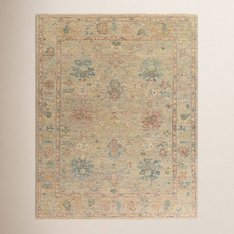 Newham Wool Oriental Area Rug in Pink, Rectangle 9' x 13'