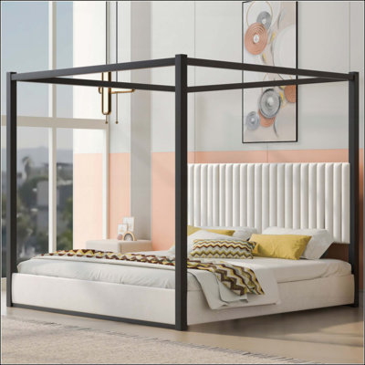 Lit plateforme à baldaquin avec tête de lit et structure en métal Upholstery