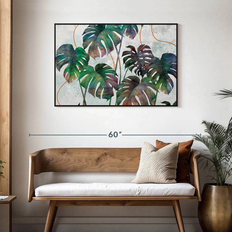Feuilles de Monstera, Cadre flottant noir, 43 po x 29 po