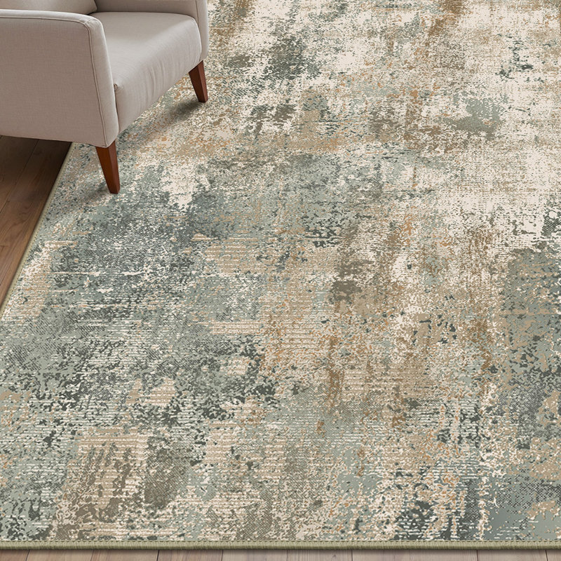 Tapis abstrait Pavelina Morden , Rectangulaire 8 pi x 10 pi, Green