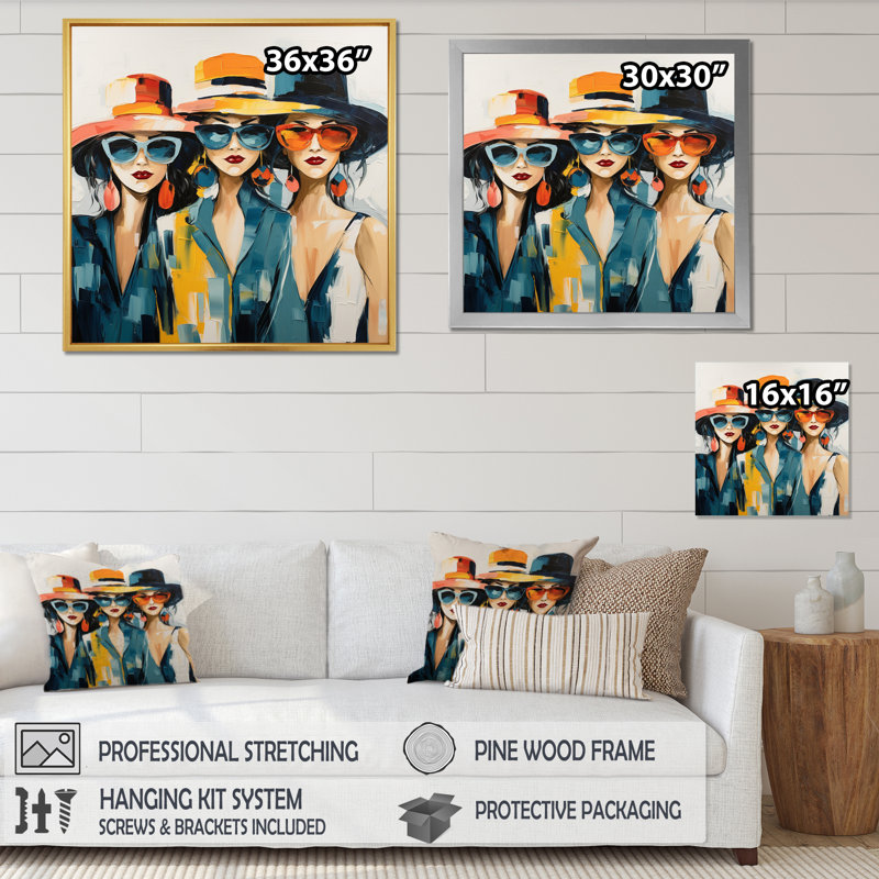 «Fashion Woman With Chapeaux II», reproduction d'art sur toile encadrée, H 16 po x l 16 po x P 1 po, Toile tendue
