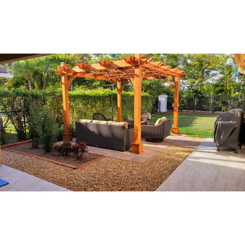 Natural Cedar Wood Outdoor Pergola with Flat Canopy
