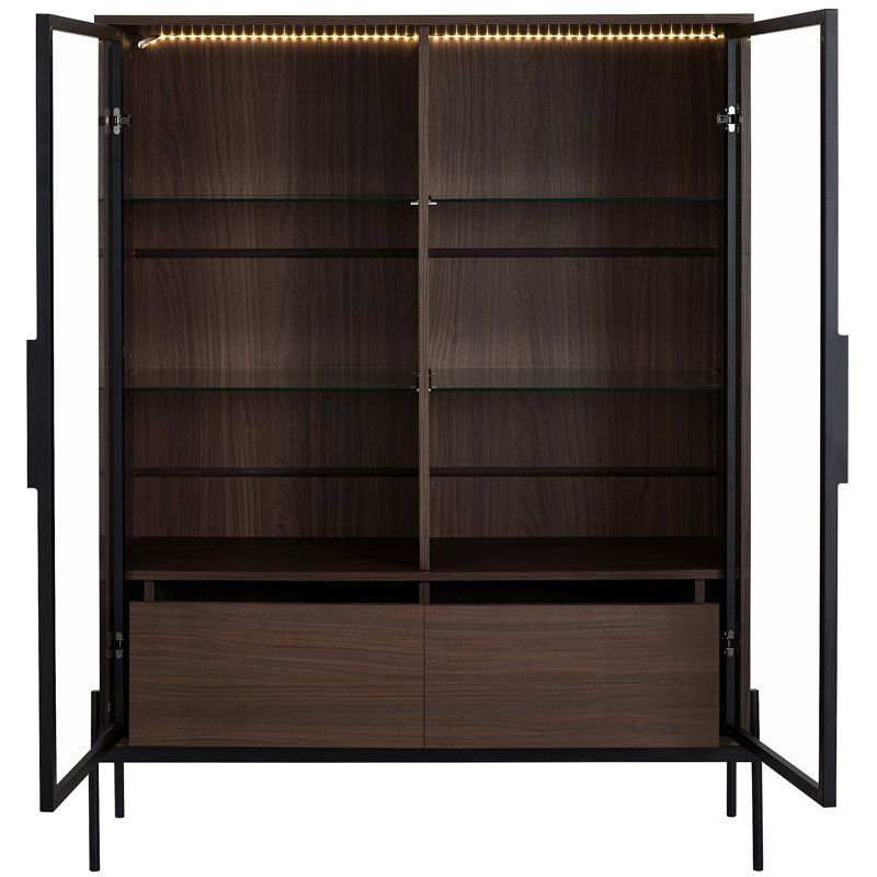Vitrine autoportante de 51,2 po avec 2 tiroirs de rangement, Noir / noyer foncé
