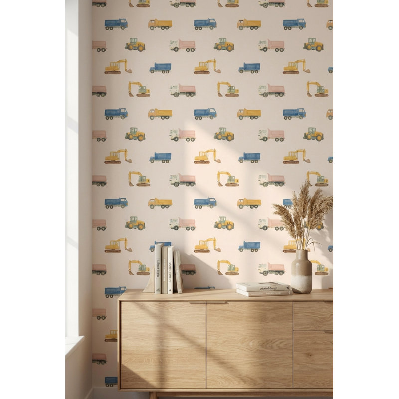 Vehicles Wallpaper Construction Playful Wall Decor