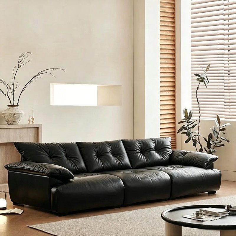 Canapé modulaire noir en similicuir, H 33,46 po x l 110,24 po x P 47,24 po