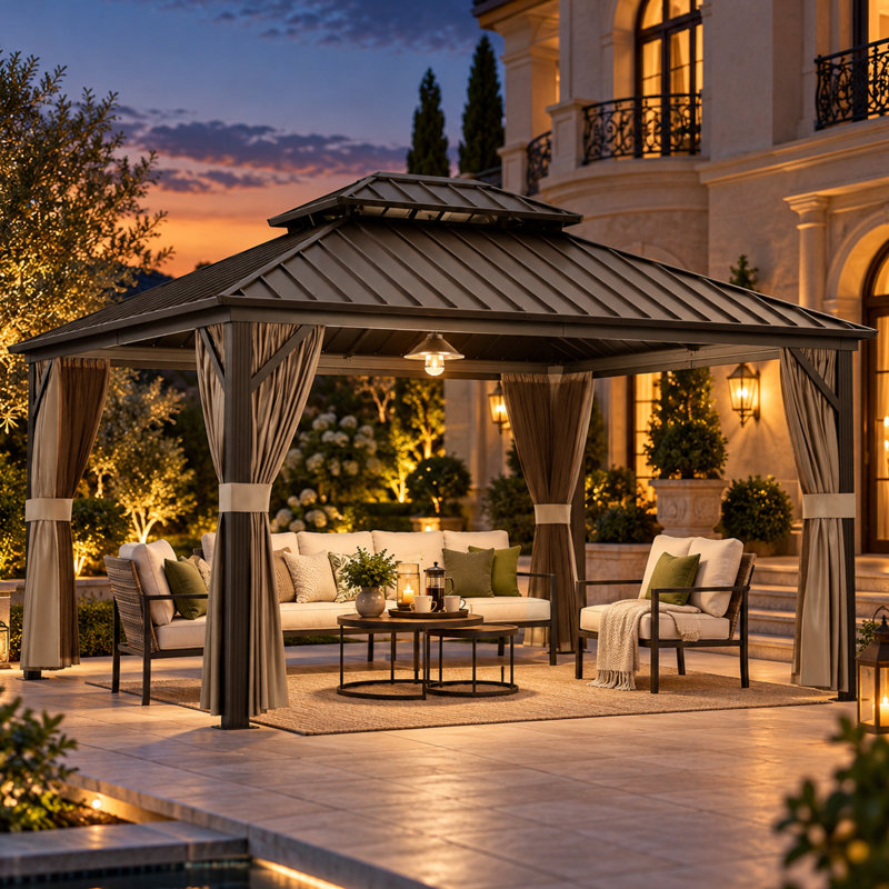 14 Ft. W x 12 Ft. D Outdoor Metal Patio Hartop Gazebo