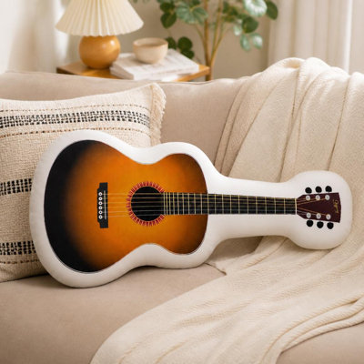 Coussin décoratif vintage en forme de guitare acoustique, imprimé 2D, 50 cm (19,68 pouces), idéal pour décorer une chambre, un canapé ou une fête. Motif de guitare acoustique, instrument de musique rock.