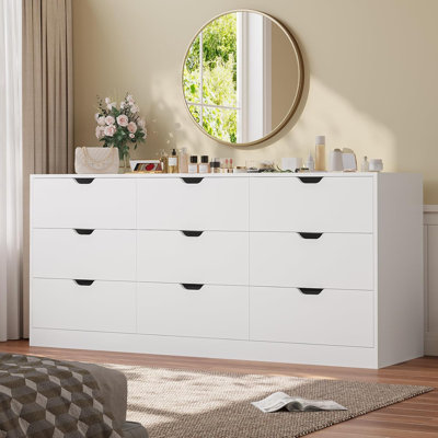 9 Drawer Dresser For Bedroom, Large Black Chest Of Drawers For Bedroom,Long Modern Dressers With Drawers For Living Room, Hallway
