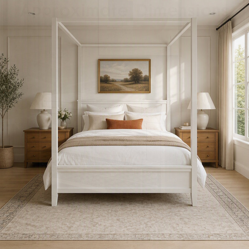 Lit plateforme à baldaquin en bois de style moderne du milieu du siècle avec tête de lit, design rustique de style ferme à 4 colonnes avec pieds fuselés