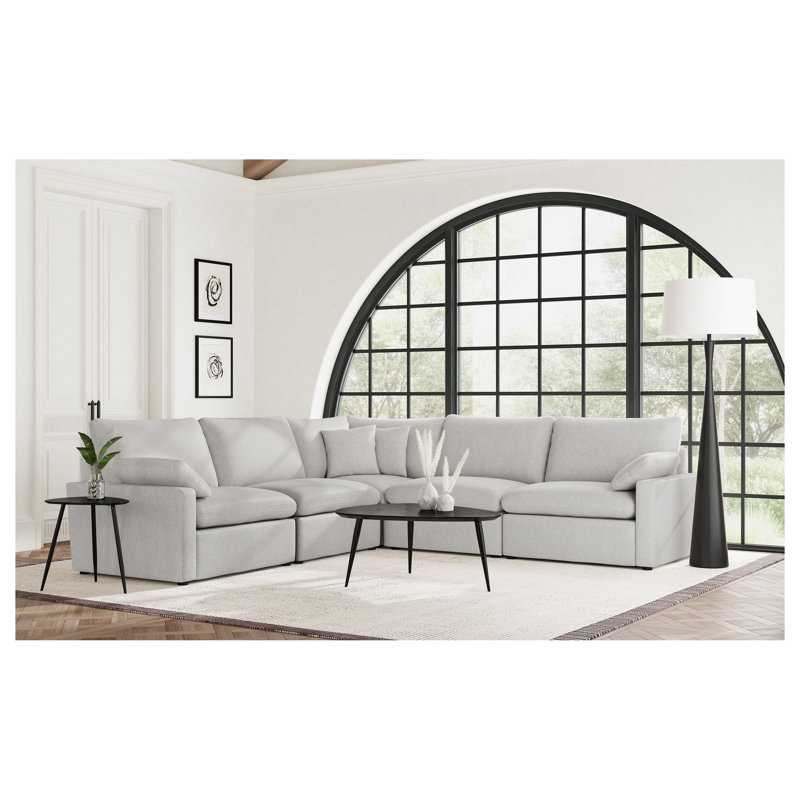 Fauteuil modulaire sans accoudoirs Hollander gris - Siège d'appoint rembourré de style transitionnel avec structure en bois d'ingénierie