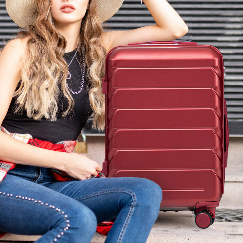 20 "/ 24" / 28 "3 pièces / ensemble en valise à roulettes en ABS, couleur assortie, avec serrure à combinaison (rouge vin)