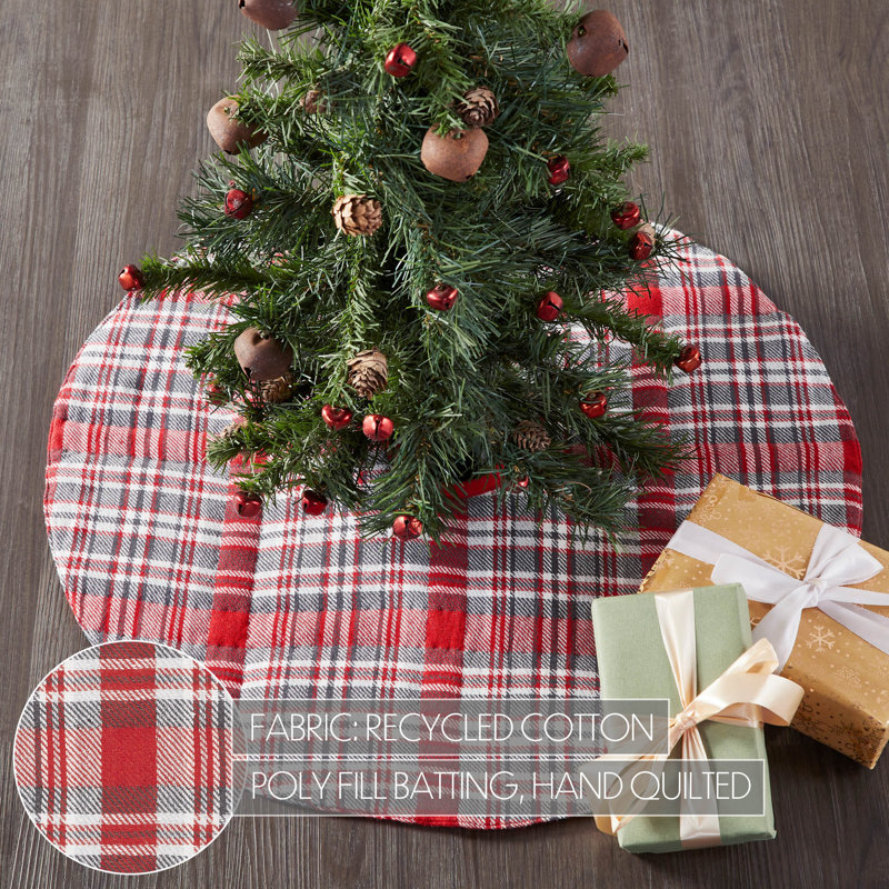 24" Red and Gray Plaid Cotton Christmas Tree Skirt