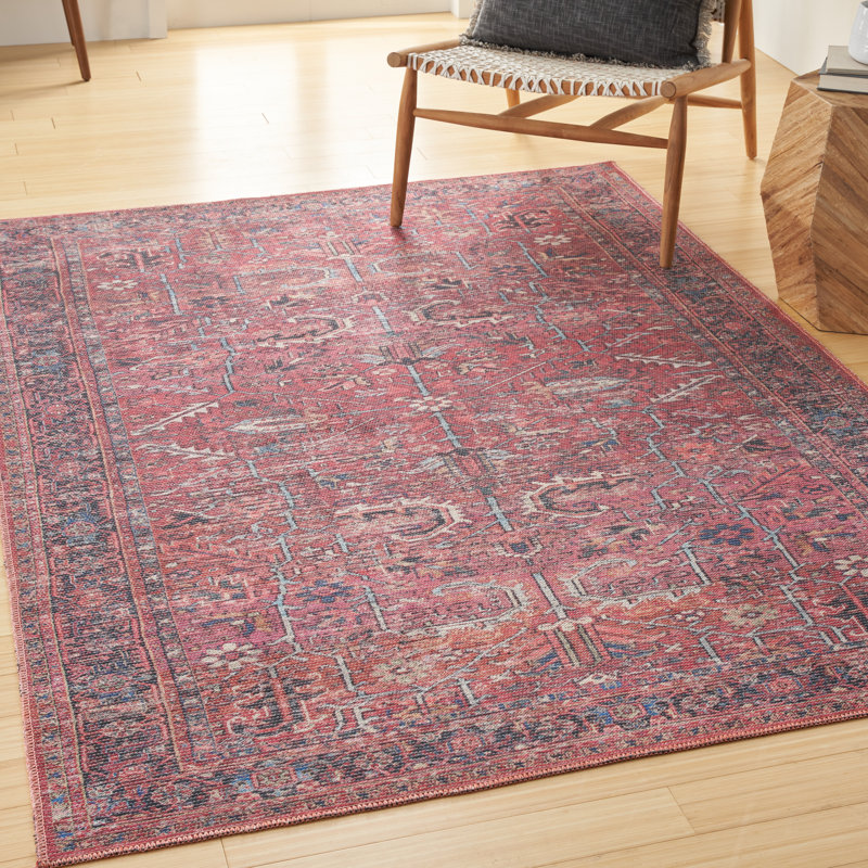 Machine Washable Oriental Red Area Rug, Rectangle 6' x 9'