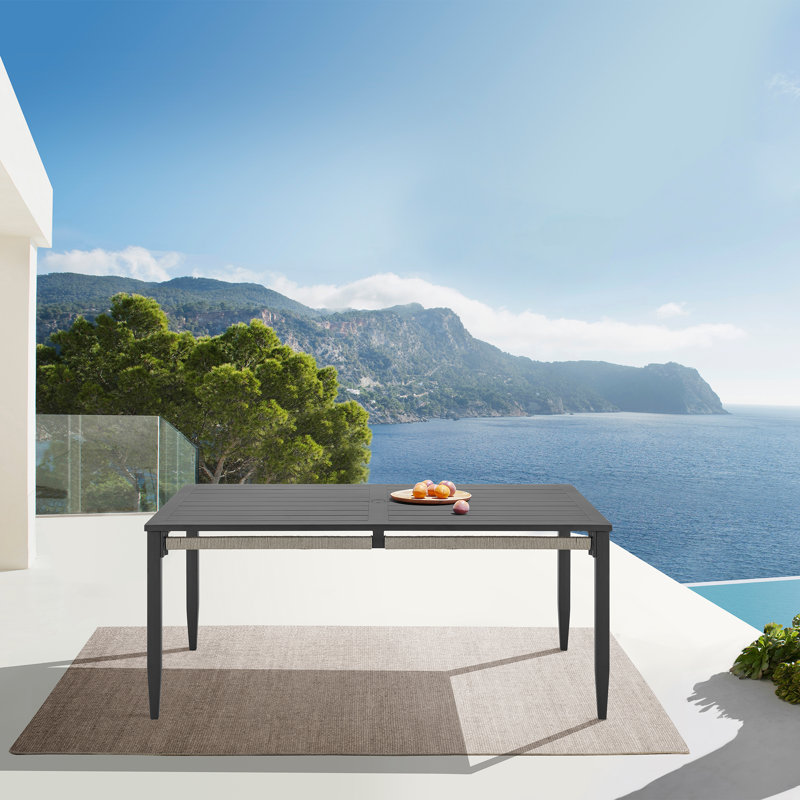 Evalyn Rectangular Metal Outdoor Dining Table With Umbrella Hole , 66'' in. W 35'' in. D