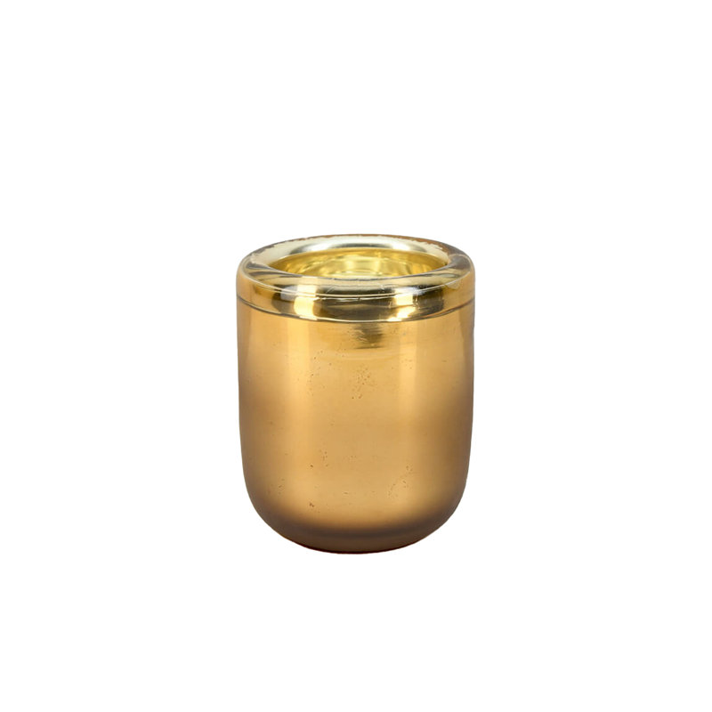 Glass Tabletop Votive Holder, Gold, 4" H x 3.25" W x 3.25" D
