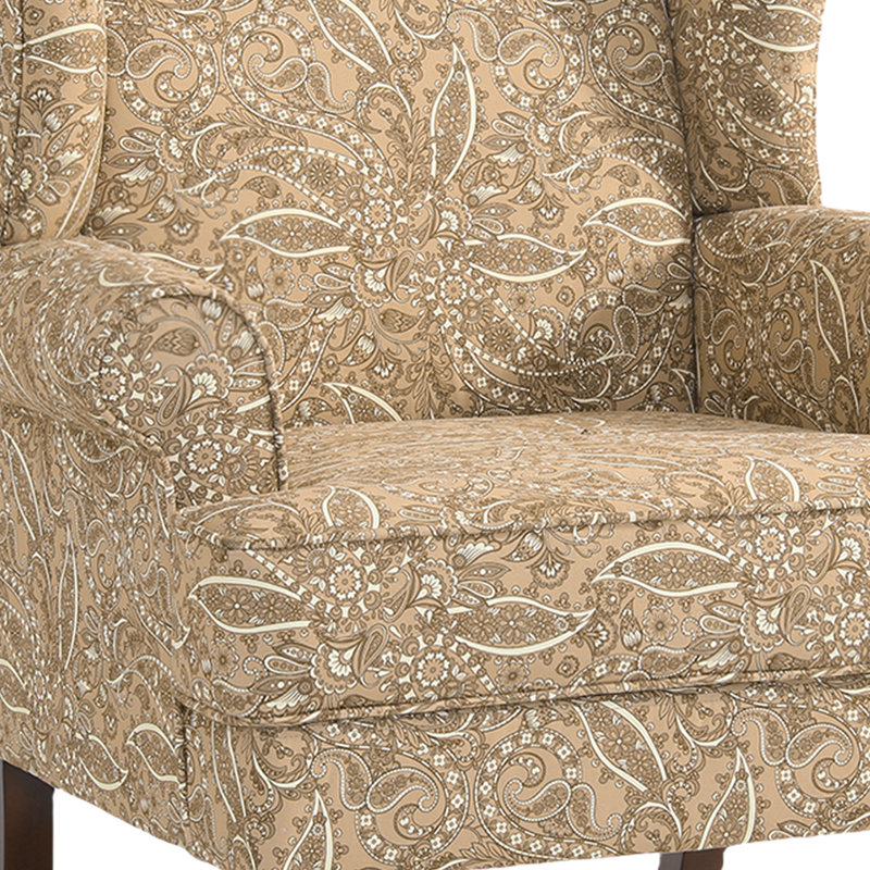 Duward Upholstered Paisley Brown Linen Wingback Accent Chair with Rolled Arm and Solid Wood Leg (Set of 2)