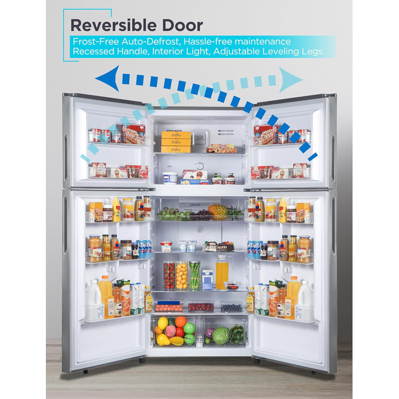 BLACK+DECKER 16.4 Cu. Ft. Top Mount Refrigerator with Freezer, 2 Door Refrigerator with Top Freezer and Separate Temperature Controls, Auto Defrost, Full Size, BR1640KS, Stainless Steel Look