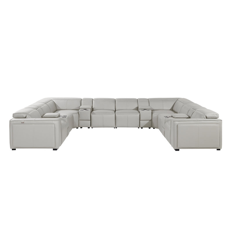 Top Grain Italian Leather 12-Piece U-Shaped Modular Power Reclining Sectional With 4 Power Recliners & Power Headrests