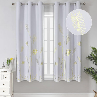 Blackout Curtains Energy Saving Light Blocking Curtains With  Palm Designed Thermal Insulated Window Curtains For Kids Room, , 1Pair