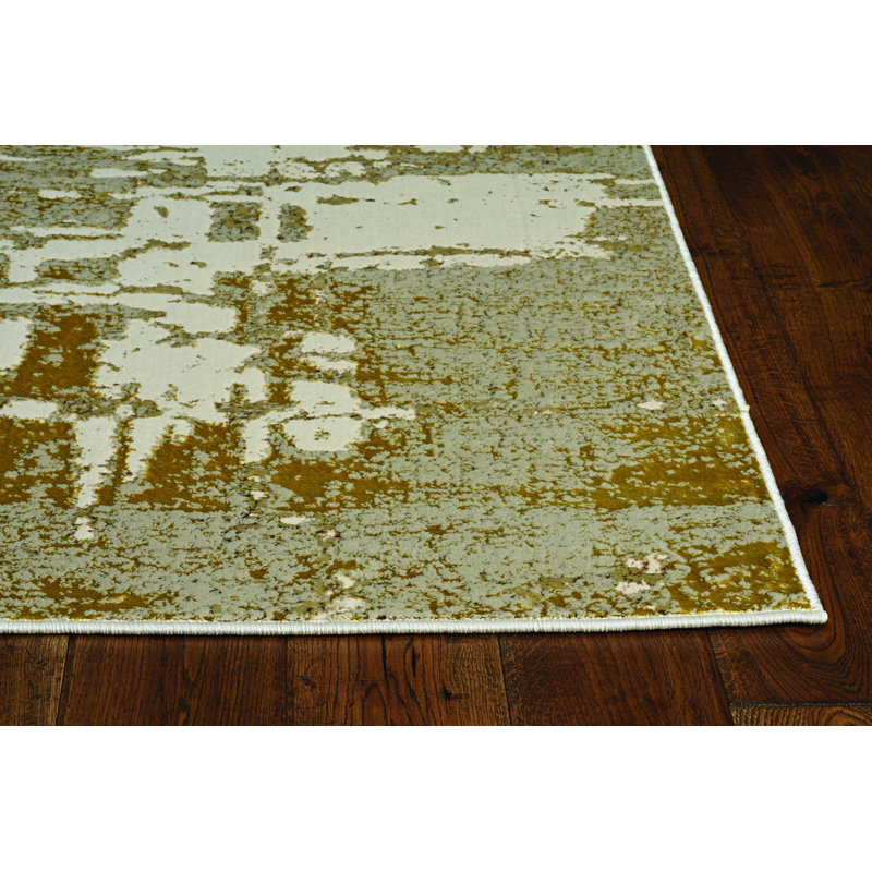 Tapis abstrait ivoire et doré, Rectangle de 5 pi x 8 pi