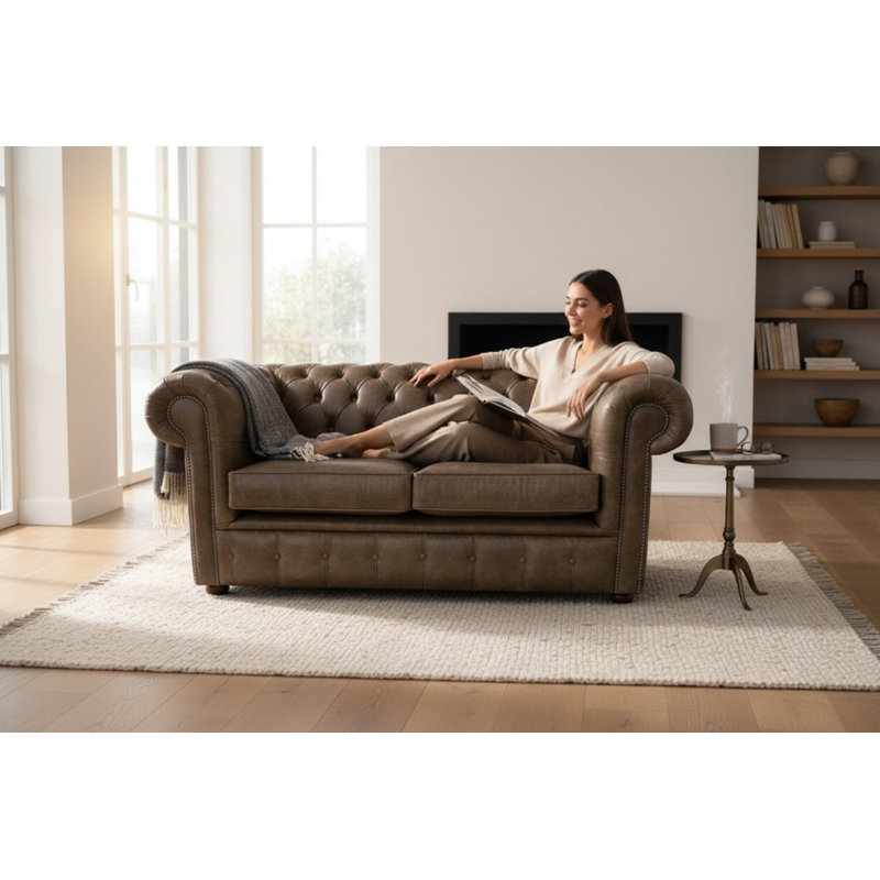 2 Seater Full Grain Leather Sofa, Cracked wax Tobacco