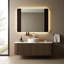 Meuble-lavabo 48 po avec lavabo, meuble-lavabo mural à bords arrondis et à rayures avec 2 tiroirs, lavabo rond en céramique blanc, sans robinet, pré-assemblé, couleur grain de bois noyer foncé
