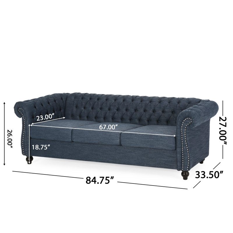 Dierdre 84.75 Sofa Couch, Chesterfield Style Sofa with Button Tufted, Navy Fabric