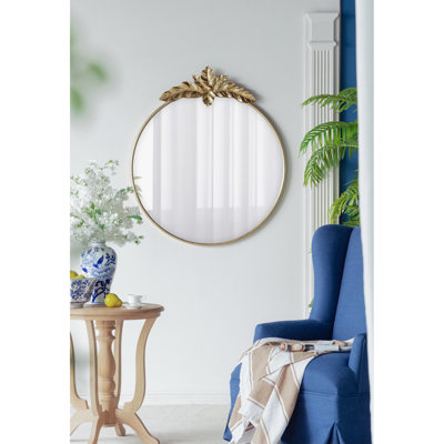 Grand miroir rond en métal doré, pour entrée de salon de chambre à coucher, miroir mural 36 "x 41" avec lueur dorée, complétant