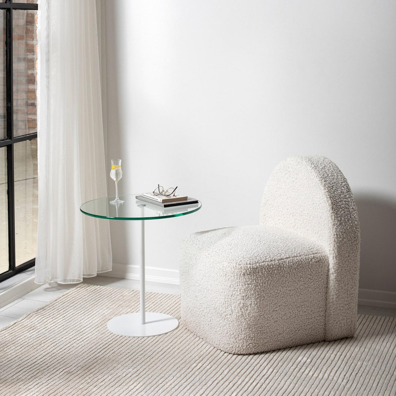 Table d'appoint moderne, blanche, 19,7 po x 19,7 po x 19,7 po | Plateau 100% verre trempé, cadre 100% métal | Conception élégante et durable, parfaite pour le salon, la chambre à coucher ou le bureau | Décoration contemporaine pour la maison