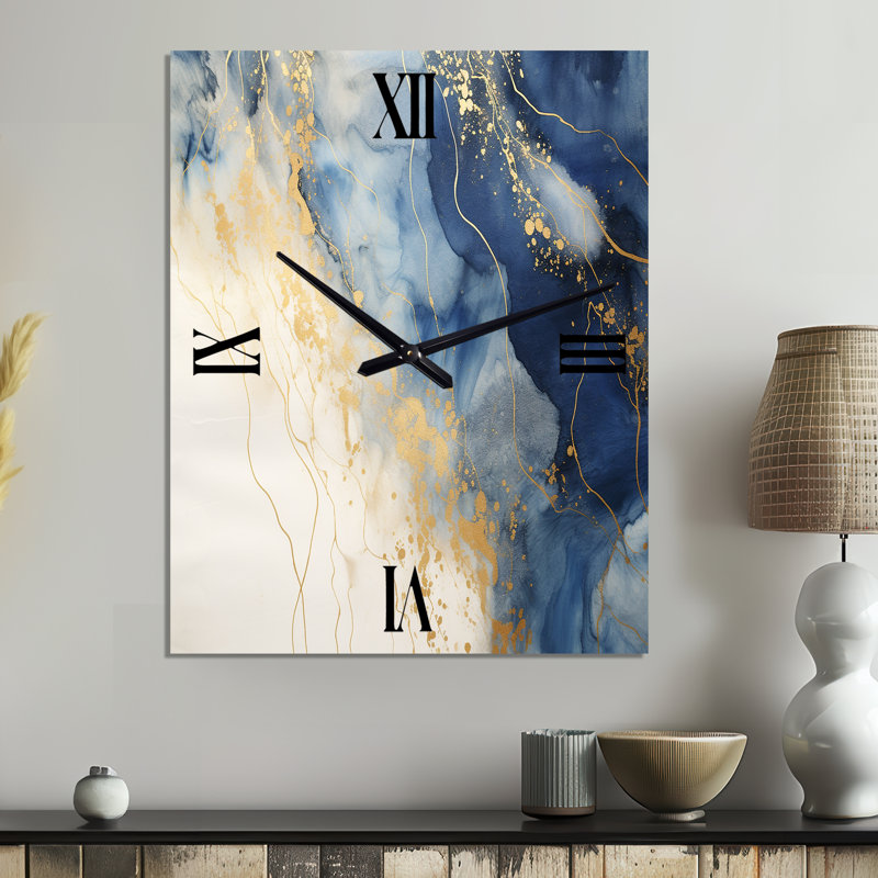 Horloge murale abstraite Momentary Spirit Golden Wave Retro Blue II, Grand