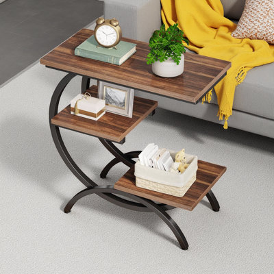 23.62" C-Shaped End Table – Rustic Brown & Black Metal