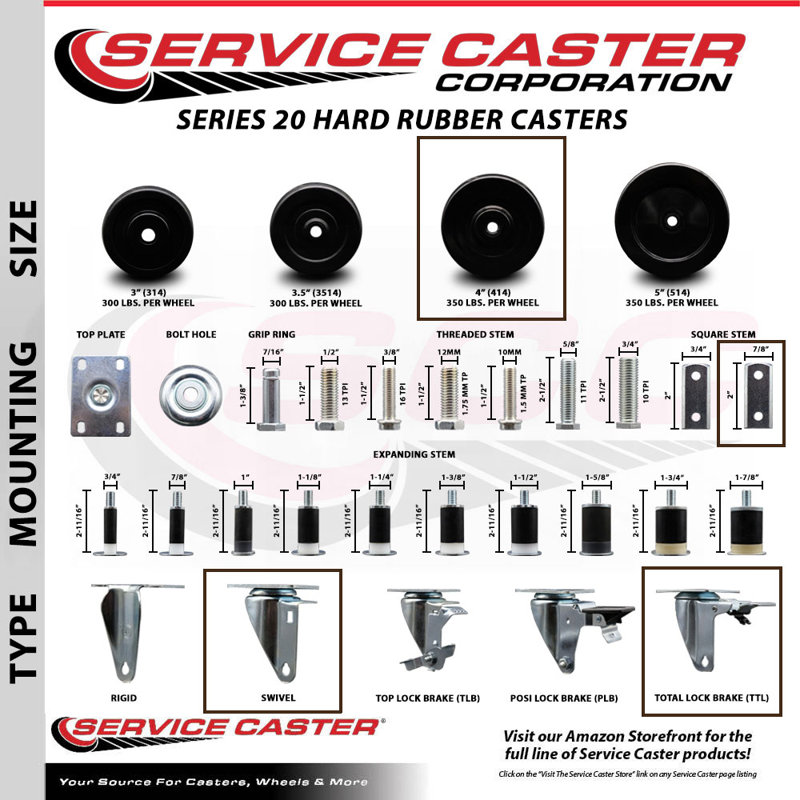 Hard Swivel Square Stem Caster Set