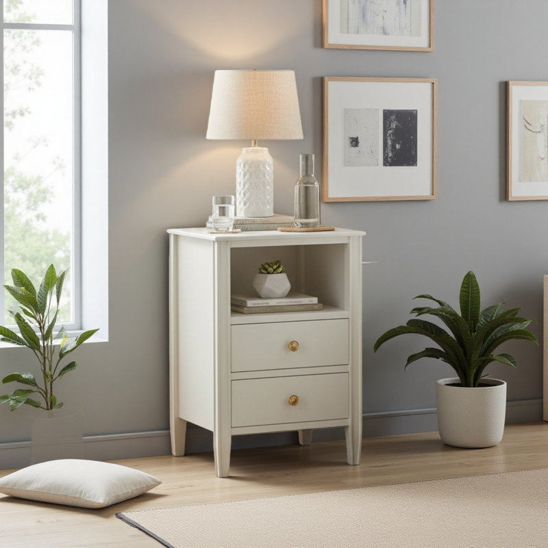 2-Drawer Storage Nightstand, Antique White