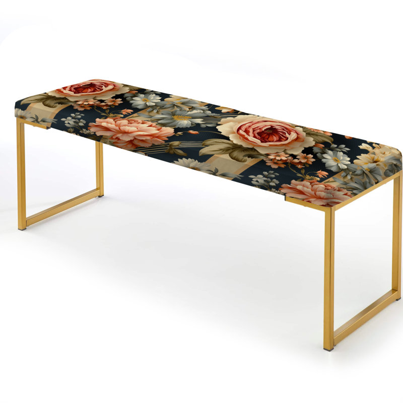 Peach And Blue Chic Elegance Peony Gardens - Striped Upholstered Gold Bench