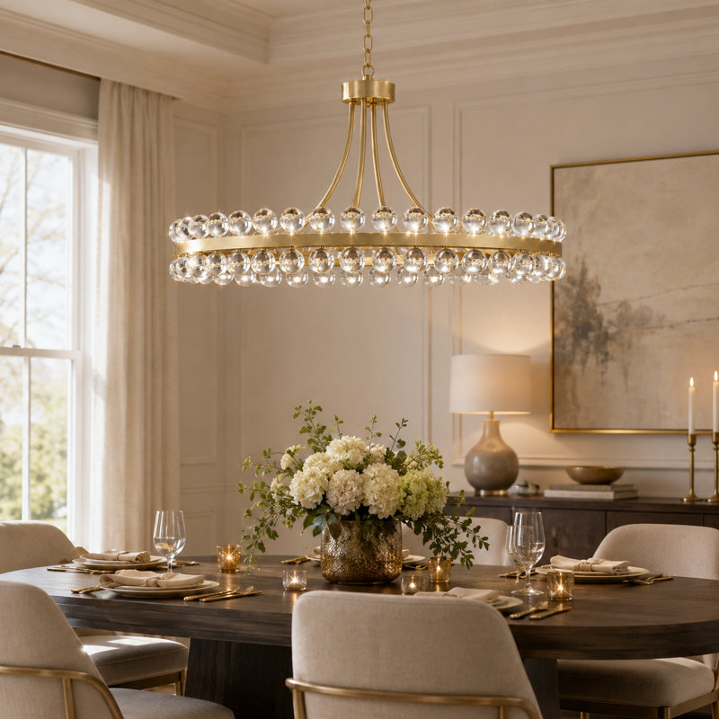 Jackeline 8-Light 24''W Modern & Classic Wagon Wheel Silhouette Chandelier with Crystal Accents, Polished Brass, 31.5" W