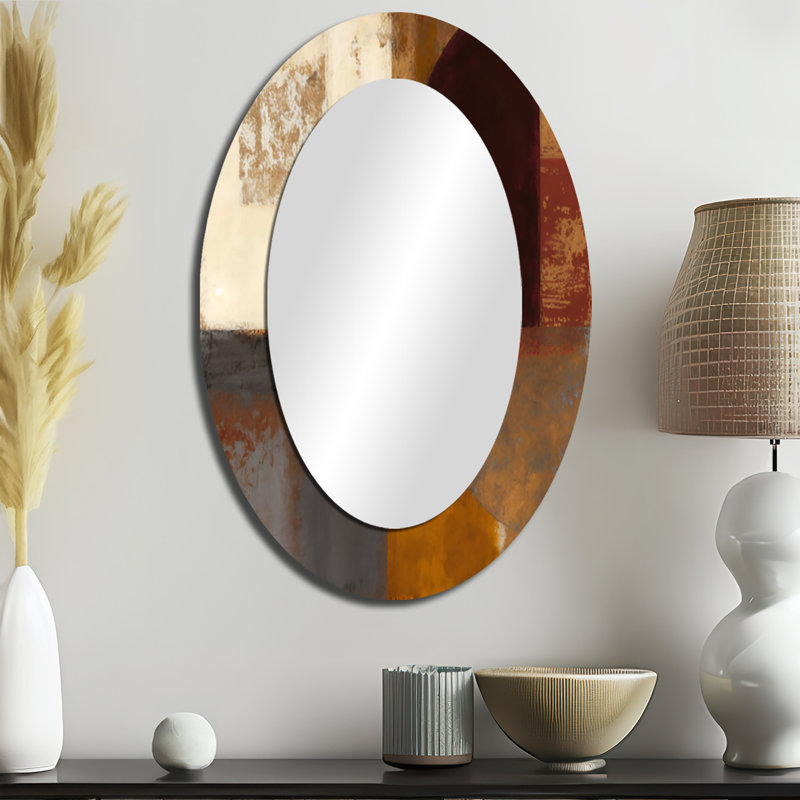 Octaviana chocolat brun élémentaire V - grand miroir abstrait, décor de miroir mural unique moderne, art imprimé en métal